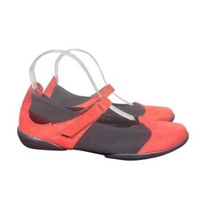 Arche Women's Mary Jane Flats Red & Black Stretch Suede Shoes loafer Size 7.5